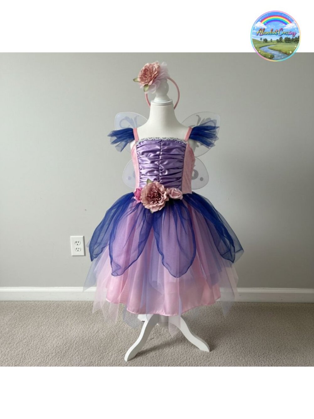 Girls Fairy Costume Dress 3-Layer Velvet Tutu with Wings Headband